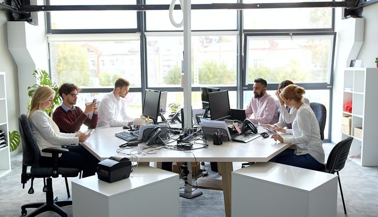 business team with computers working at office